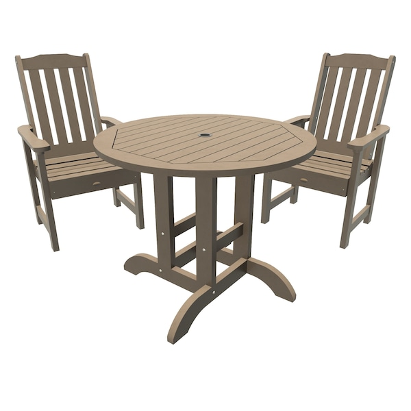Highwood Usa Lehigh 3pc Round Outdoor Patio Furniture Dining Set AD-DNL36-WBR - main